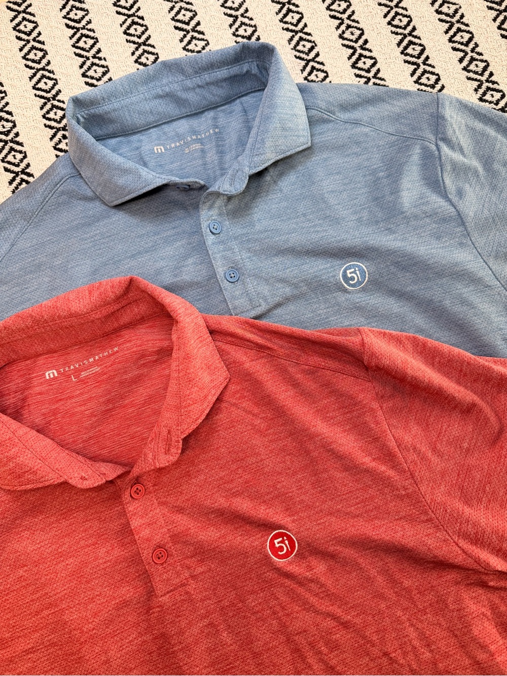Lot of 2 TravisMathew Men's Golf Polo Shirt Large L Blue Red 5i Performance prep